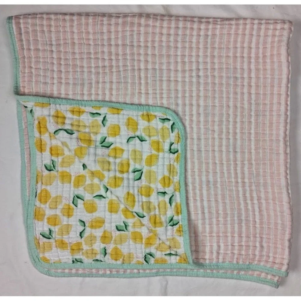 Cloud Island Lemon Pink Stripe Muslin Layered Baby Blanket Girl Target Cotton